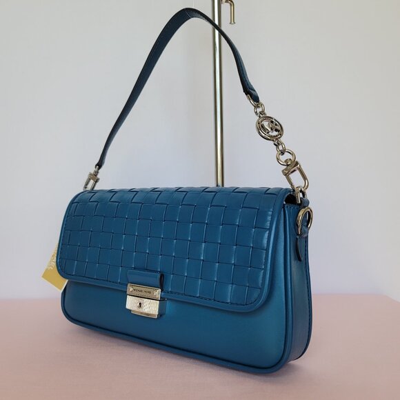 MICHAEL KORS Bradshaw Woven Smooth Leather Convertible Bag- Deep M.🎈⭐SALE $175. - Picture 4 of 16
